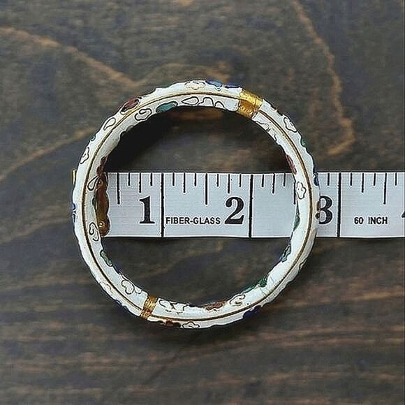 Vtg white floral cloisonné hinged bangle - Picture 6 of 9